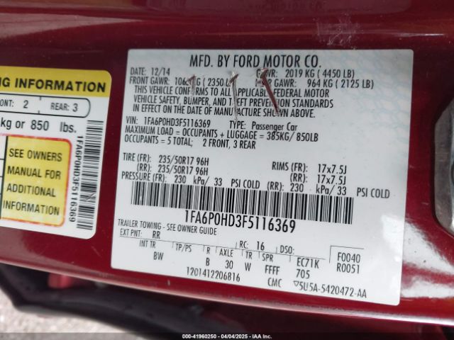 1FA6P0HD3F5116369 Ford FUSION SE