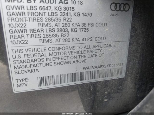 WA1VAAF73KD015837 Audi Q7 55 Premium