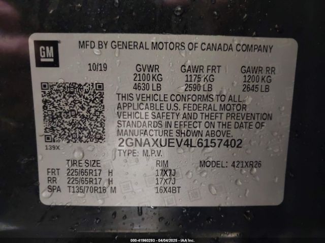 2GNAXUEV4L6157402 Chevrolet Equinox Awd Lt 1.5l Turbo