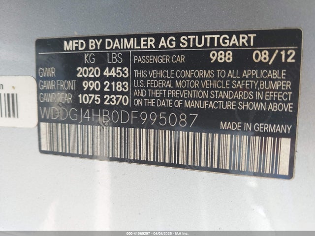 Aukcja sprzedaży 2013 Mercedes-benz C 250, vin: WDDGJ4HB0DF995087, numer aukcji: 41960297