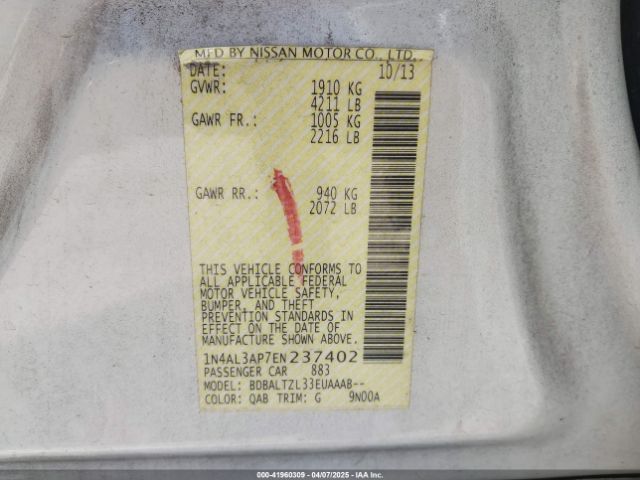 1N4AL3AP7EN237402 Nissan Altima 2.5 Sv