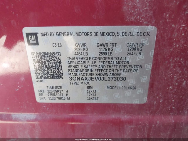 3GNAXJEV0JL373030 Chevrolet EQUINOX LT
