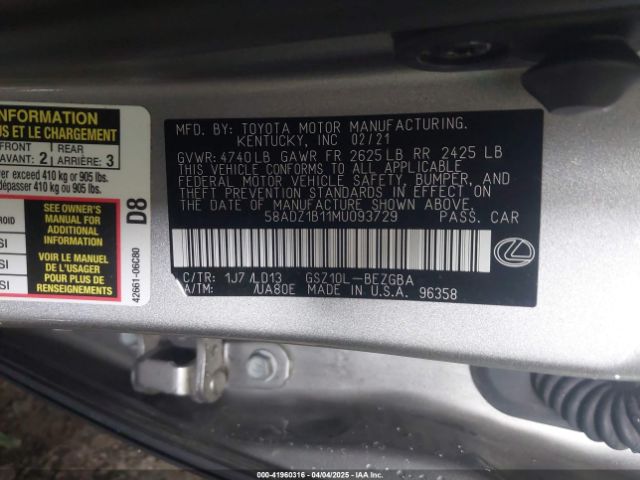 58ADZ1B11MU093729 Lexus ES 350