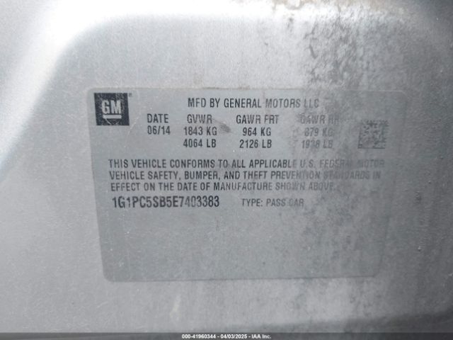 1G1PC5SB5E7403383 Chevrolet Cruze 1lt Auto