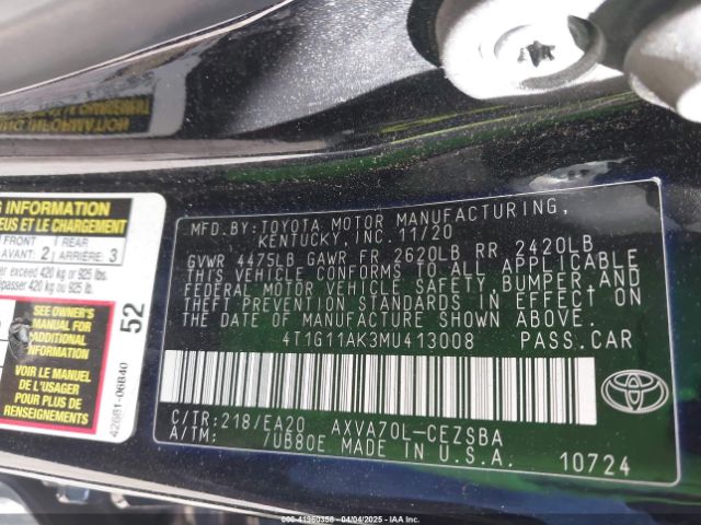 4T1G11AK3MU413008 Toyota CAMRY SE