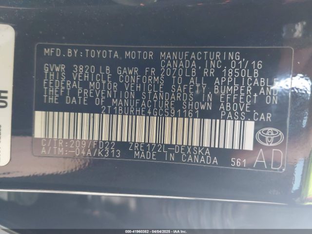 2T1BURHE4GC591161 Toyota Corolla S W/special Edition Pkg