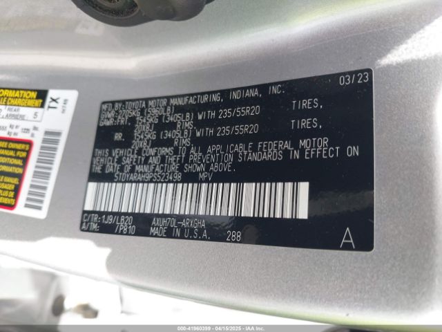 5TDYARAH9PS523498 Toyota Highlander Hybrid Limited