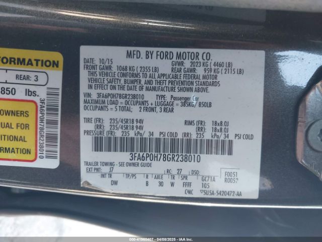 3FA6P0H78GR238010 Ford FUSION SE