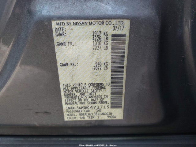 1N4AL3AP3HC471715 Nissan Altima 2.5 Sr