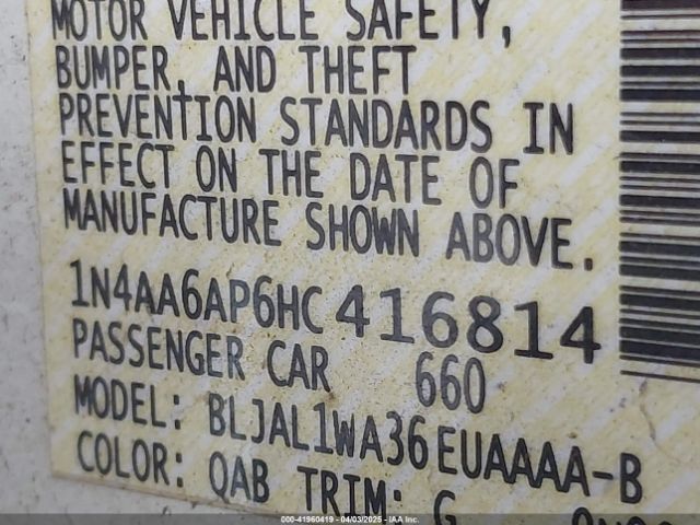 1N4AA6AP6HC416814 Nissan Maxima 3.5 Sr