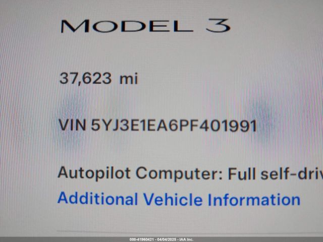 5YJ3E1EA6PF401991 Tesla Model 3 Rear-wheel Drive