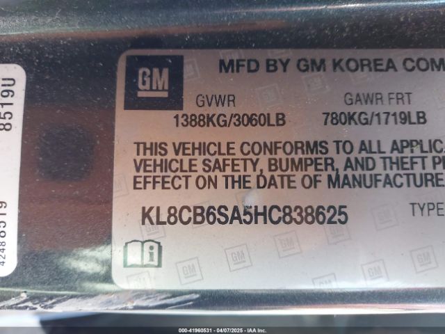 KL8CB6SA5HC838625 Chevrolet Spark Ls Cvt