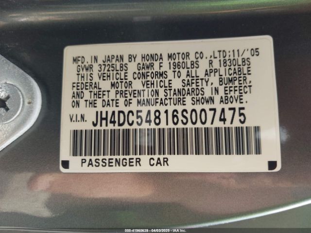 2006 ACURA RSX JH4DC54816S007475 Photo 8