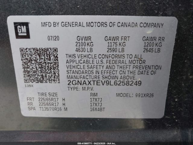 2GNAXTEV9L6258249 Chevrolet Equinox Awd 2fl