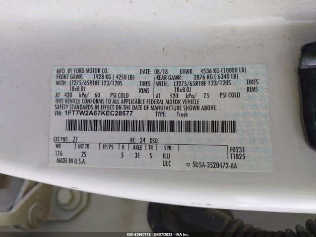 1FT7W2A67KEC28577 Ford F-250 Xlt
