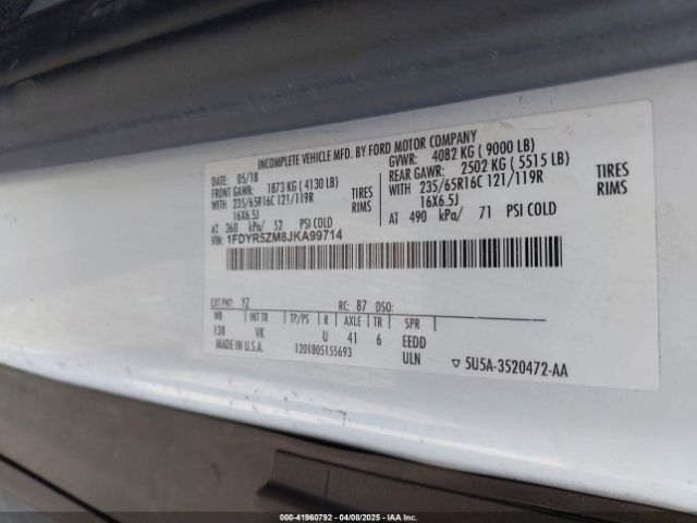 1FDYR5ZM8JKA99714 Ford Transit-250 Cab