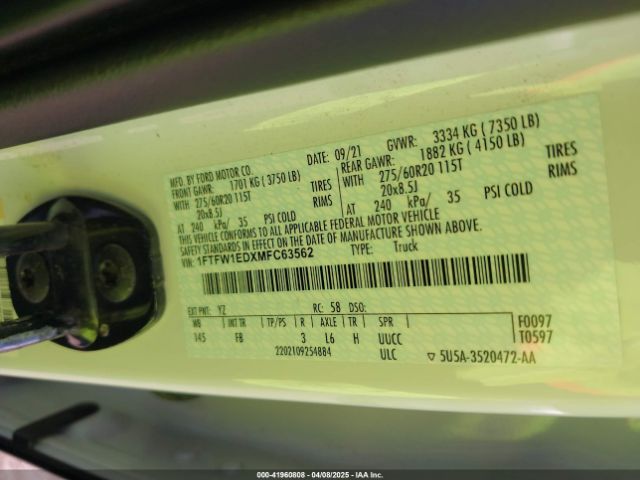 1FTFW1EDXMFC63562 Ford F-150 Xlt
