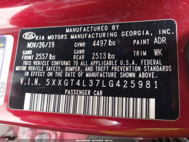 5XXGT4L37LG425981 KIA Optima S