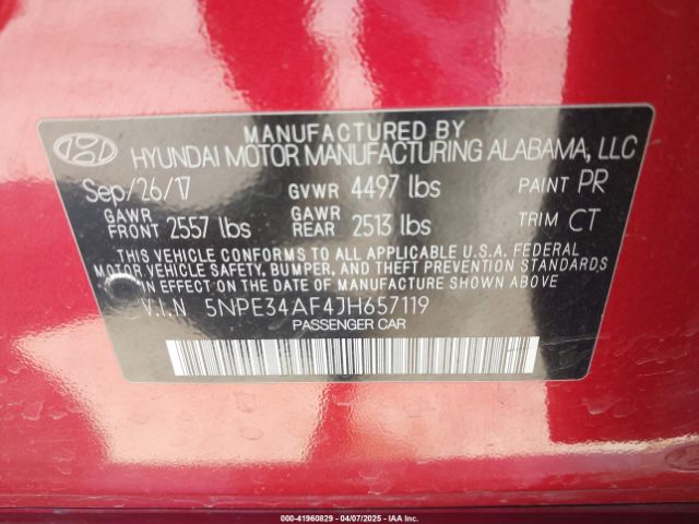 5NPE34AF4JH657119 Hyundai Sonata Sport