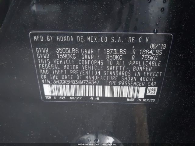3HGGK5H83KM739347 Honda FIT EX