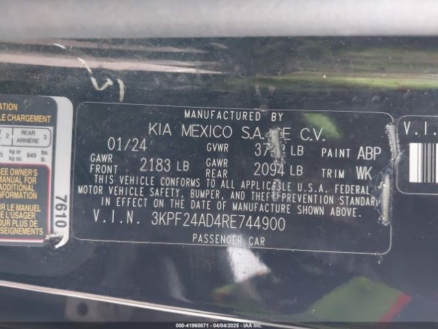 3KPF24AD4RE744900 KIA Forte Lxs