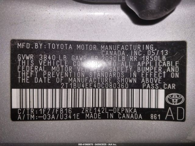 2013 TOYOTA COROLLA 2T1BU4EE4DC080360 Photo 8