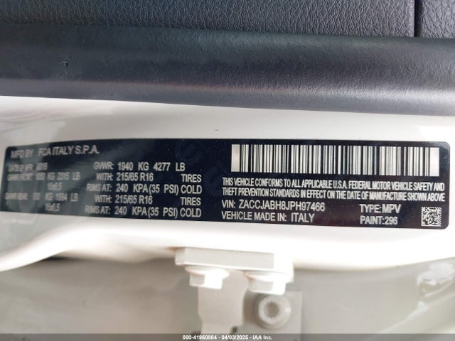 ZACCJABH8JPH97466 Jeep Renegade Latitude Fwd