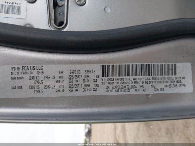 3C4PDCBBXKT810874 Dodge JOURNEY SE