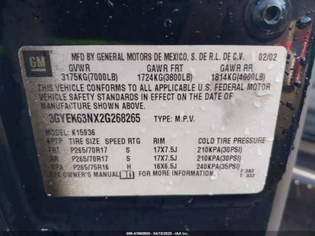 2002 CADILLAC ESCALADE EXT 3GYEK63NX2G268265 Photo 8