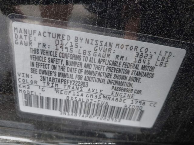 3N1AB7AP8FY222953 Nissan Sentra Fe+ S/s/sl/sr/sv
