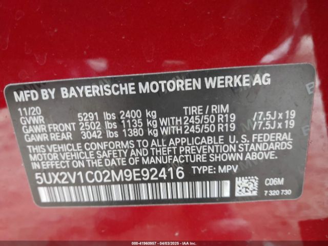 2021 BMW X4 5UX2V1C02M9E92416 Photo 8
