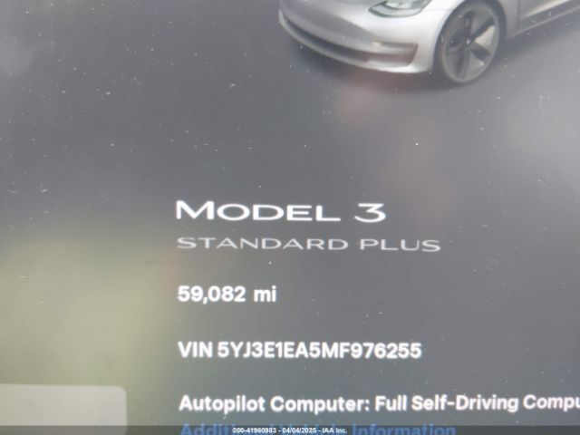 5YJ3E1EA5MF976255 Tesla Model 3 Standard Range Plus Rear-wheel Drive