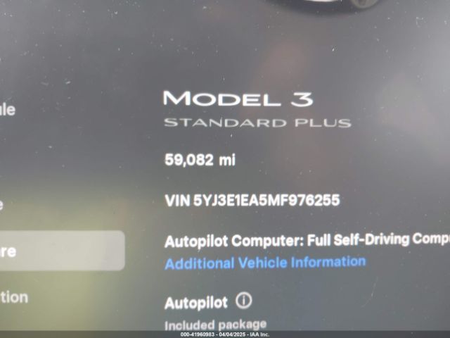 5YJ3E1EA5MF976255 Tesla Model 3 Standard Range Plus Rear-wheel Drive
