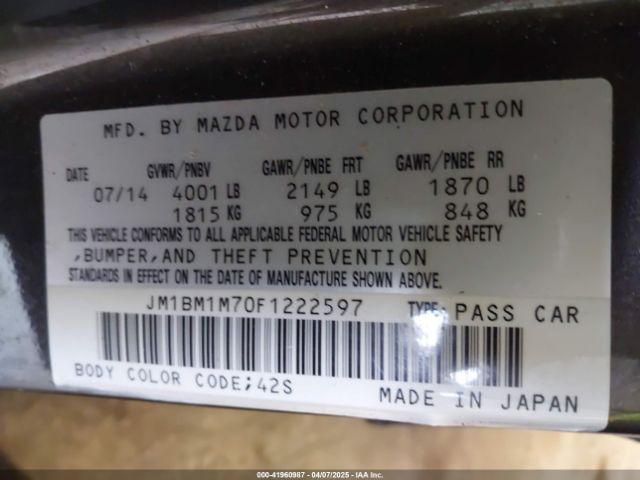 JM1BM1M70F1222597 Mazda Mazda3 I Grand Touring