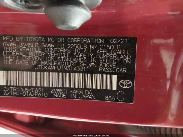 JTDKAMFU1M3143311 Toyota Prius Limited