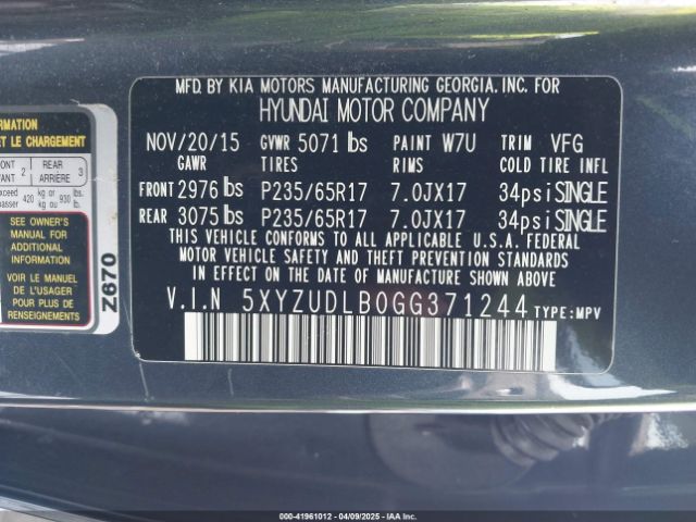 5XYZUDLB0GG371244 Hyundai Santa Fe Sport 2.4l