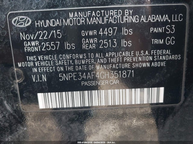 Hyundai Sonata Limited 2016 5NPE34AF4GH351871 Image 9