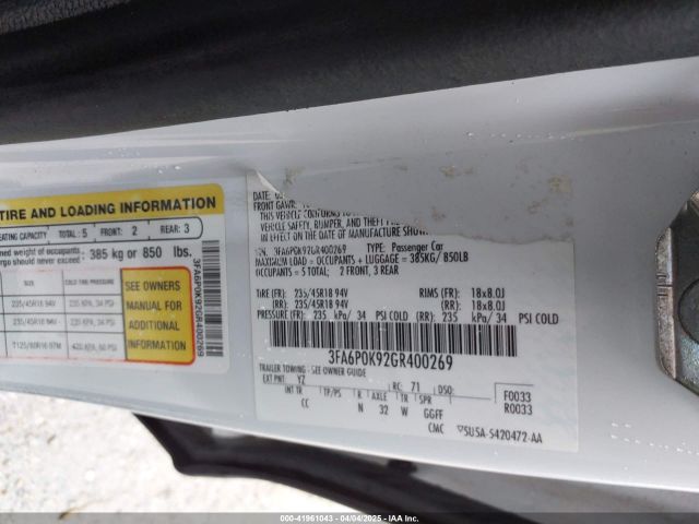 3FA6P0K92GR400269 Ford Fusion Titanium