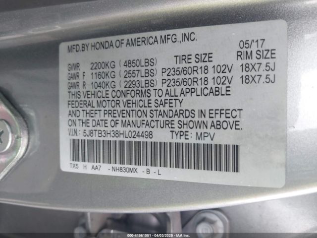 5J8TB3H38HL024498 Acura Rdx Acurawatch Plus Package