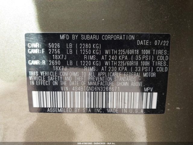 4S4BTGND6N3268671 Subaru Outback Limited Xt