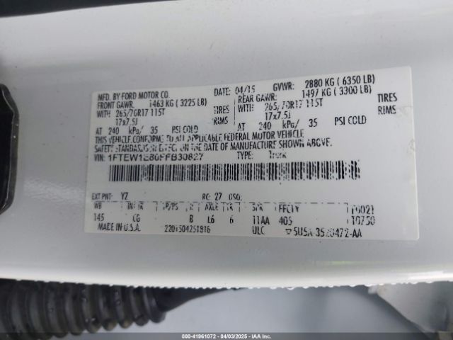 1FTEW1E80FFB30827 Ford F-150 Xl