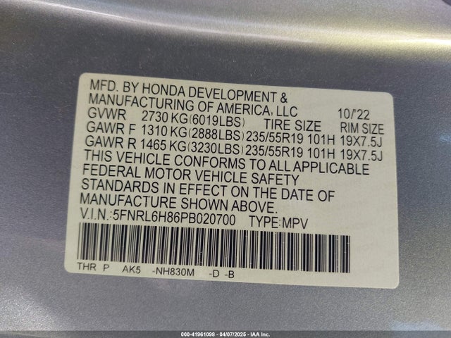Honda Odyssey Touring 2023 5FNRL6H86PB020700 Image 9