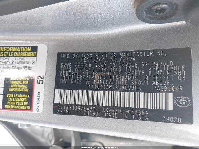 4T1G11AK4RU903805 Toyota CAMRY SE