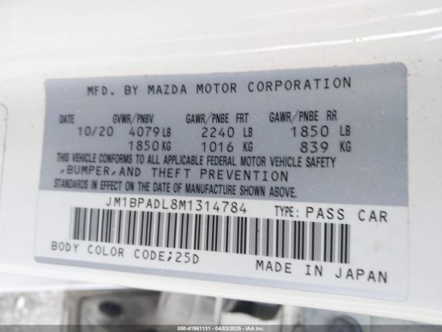 JM1BPADL8M1314784 Mazda Mazda3 Premium
