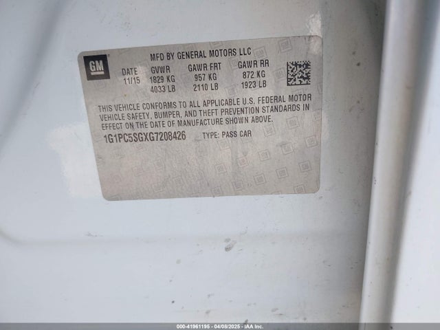 1G1PC5SGXG7208426 Chevrolet Cruze Limited Ls Auto