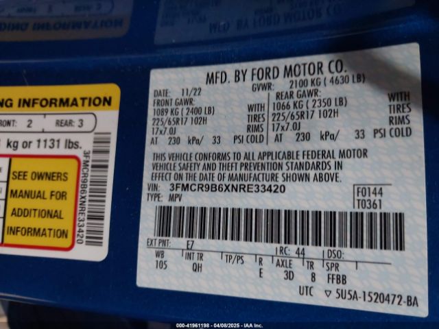3FMCR9B6XNRE33420 Ford Bronco Sport Big Bend