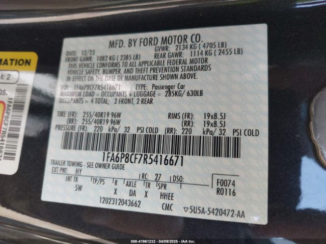 1FA6P8CF7R5416671 Ford Mustang Gt Premium Fastback