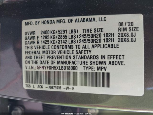 5FNYF8H5XLB018060 Honda Passport Awd Ex-l
