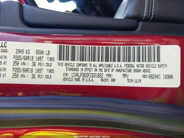 1C4RJFBG5FC631822 Jeep Grand Cherokee Limited