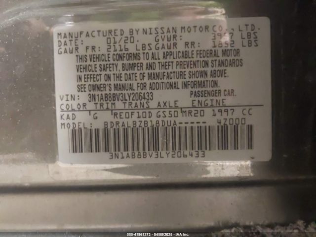 3N1AB8BV3LY206433 Nissan Sentra S Xtronic Cvt
